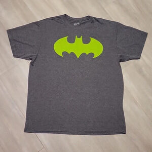 DC Comics Grey‎ Short Sleeve Neon Green Batman Symbol Tee Mens Size Large
